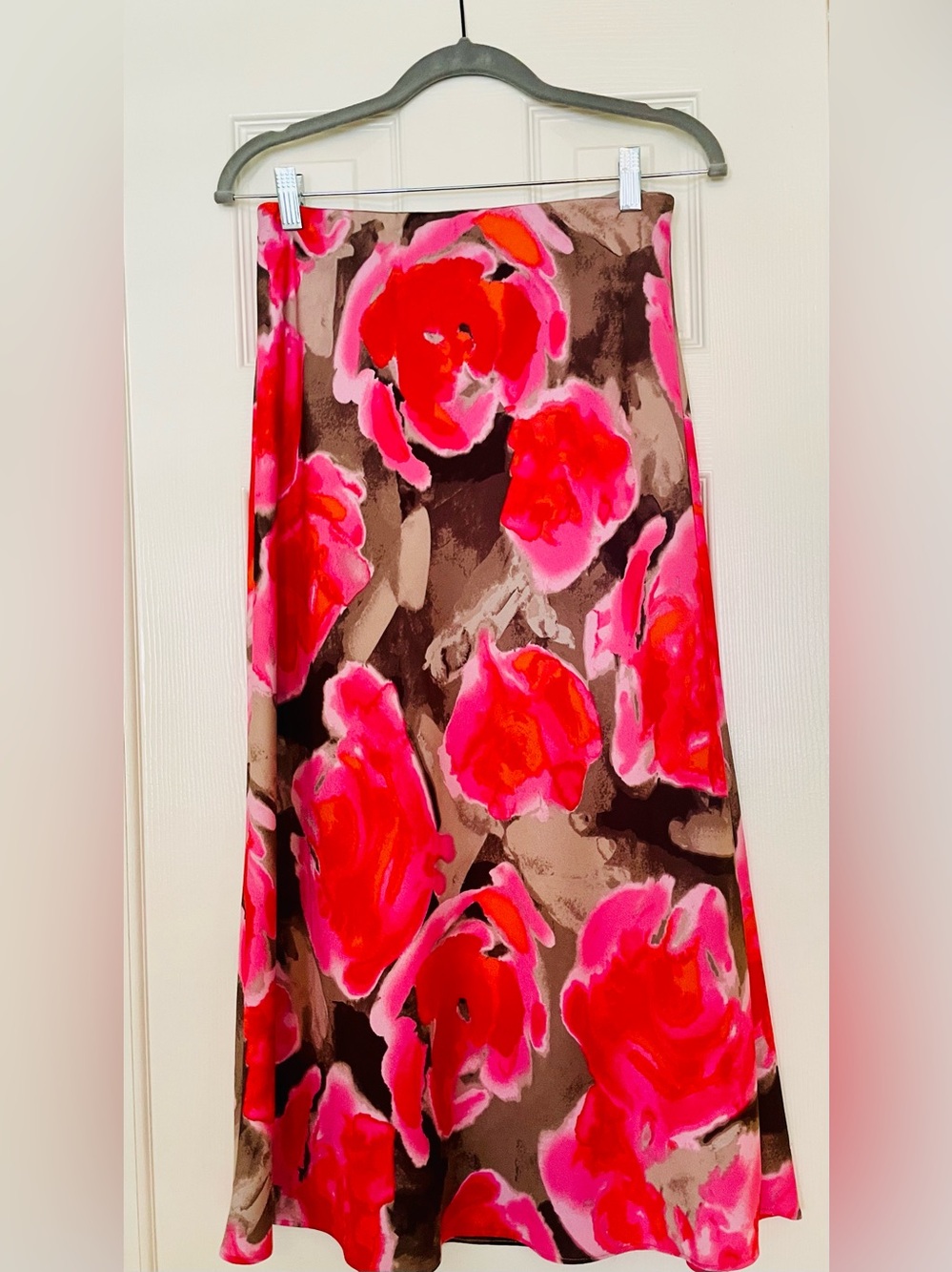 NIC+ZOE Floral Print A-Line Midi Skirt Pink Coral Brown Size XS